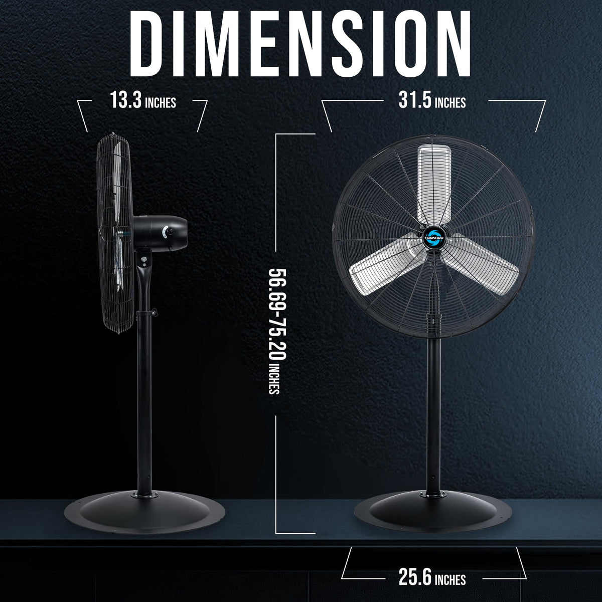 8850 CFM 30" High Velocity Pedestal Fan, Oscillating, 3 Aluminum Blades, Commercial & Industrial Use, UL Listed