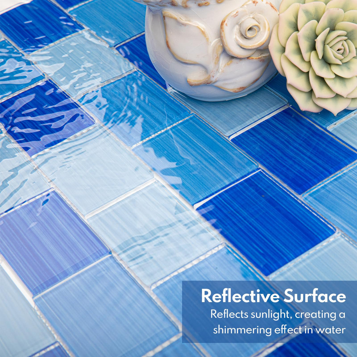 Mixed Blue Glass Subway Mosaic Tiles, Pool Tiles, 12 x12 Inch