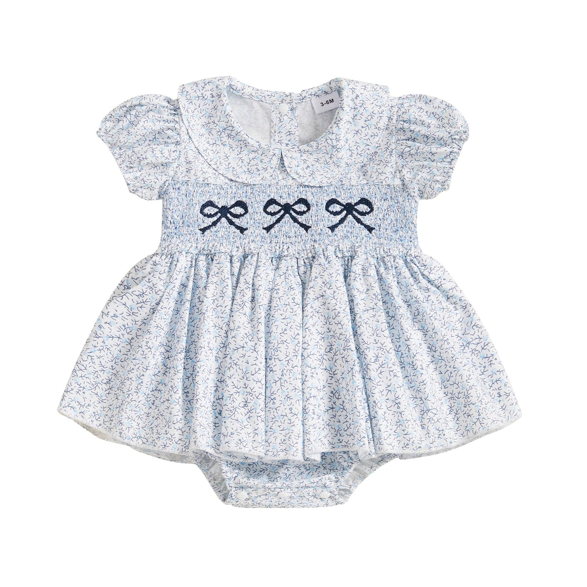 Summer Clothes Newborn Baby Girl Romper Dress Bow Embroidery Peter Pan Collar Short Sleeve Bodysuit Top