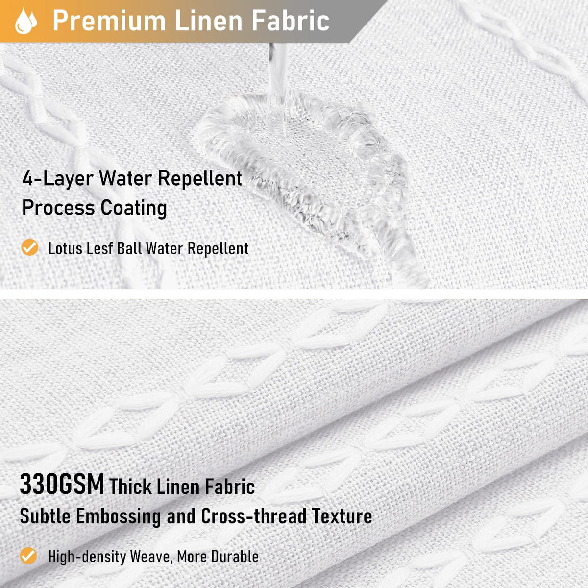 72x96 Extra Long Boho Linen Heavy Duty Cloth Shower Curtain Set, White