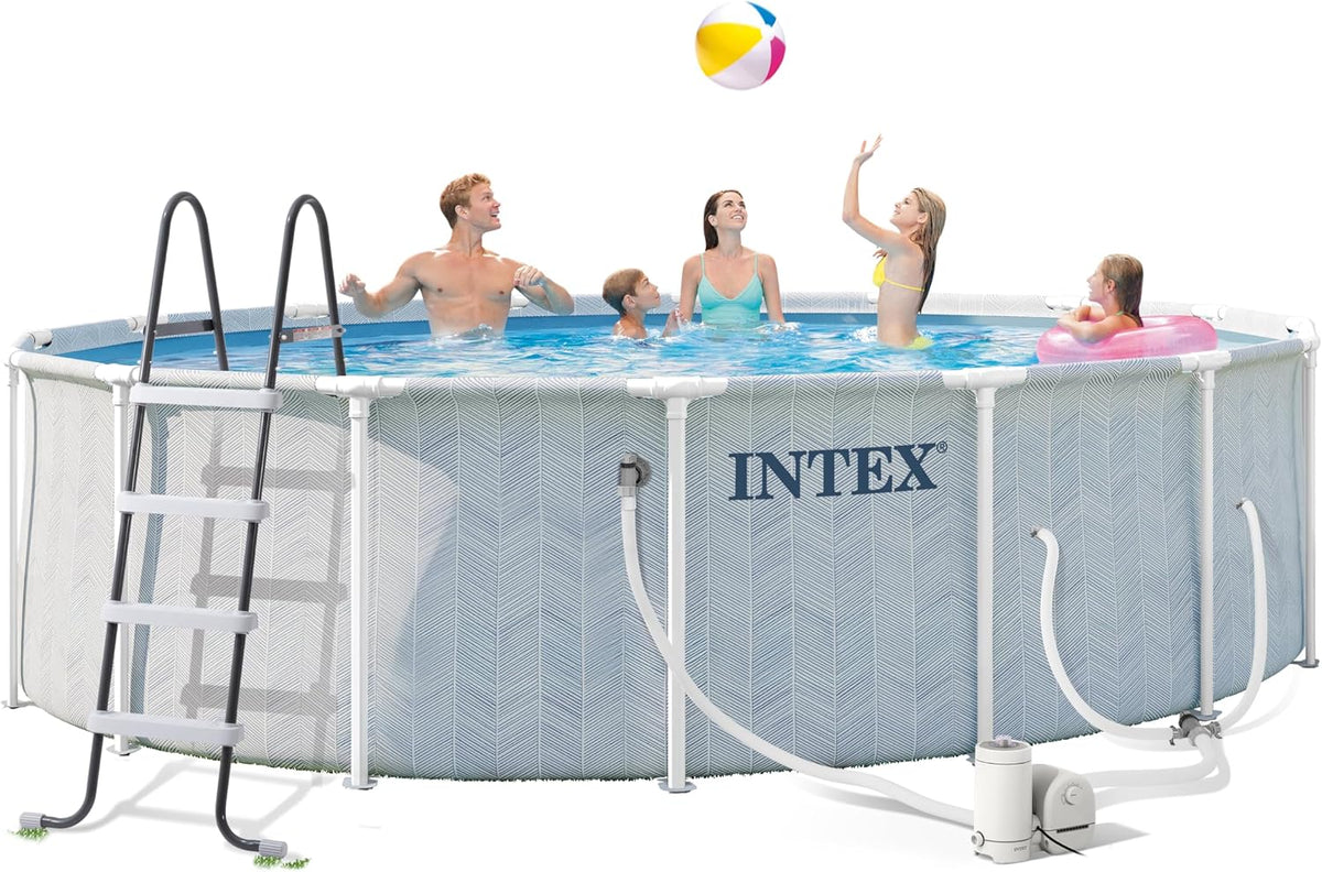 26745EP 16ft X 48in Chevron Prism Frame Premium Above Ground Swimming Pool Set with 1500 GPH Filter Pump, Removable
