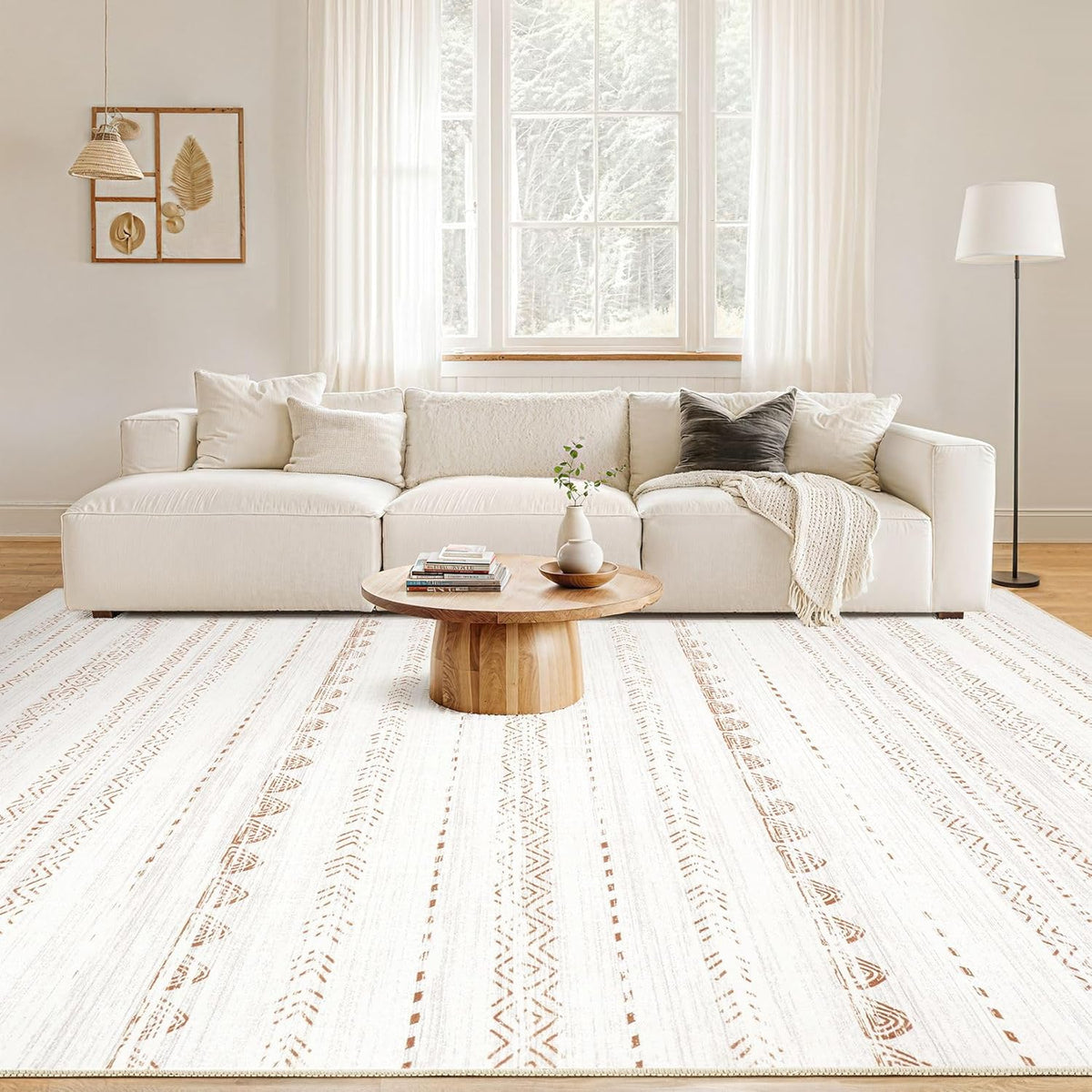 Area Rugs Living Room: Washable Boho Large Neutral Modern Soft Stain Resistant Farmhouse Indoor Floor Rug Non