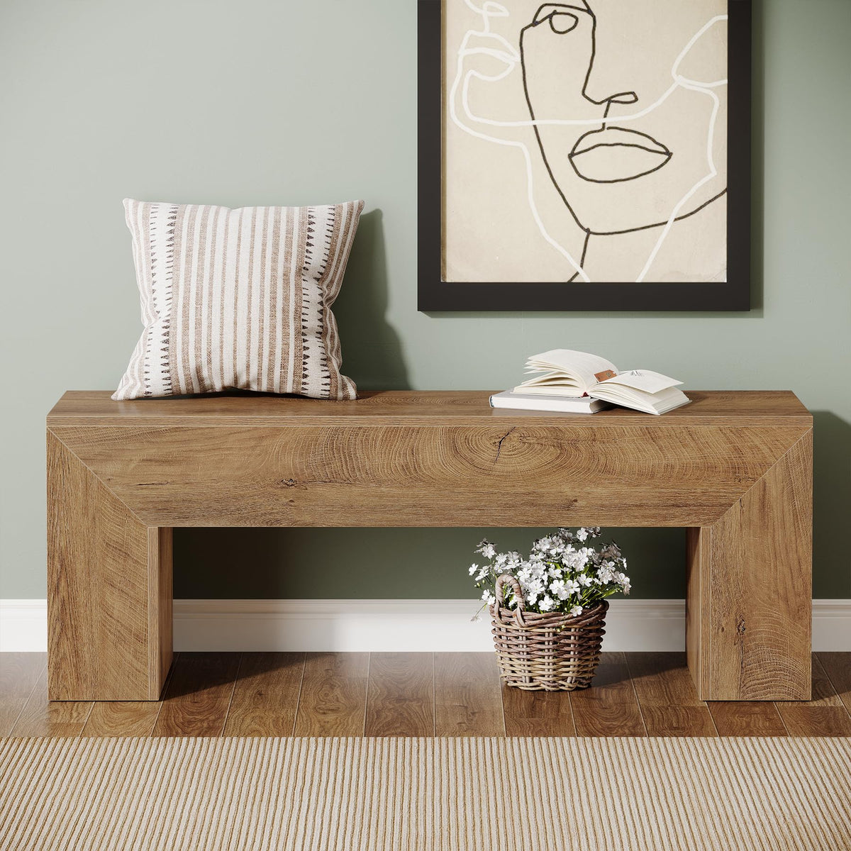 47'' Wooden Entryway Bench, Farmhouse Entry Bench Seat, Indoor End of Bed Bench with Storage Capability, Easy