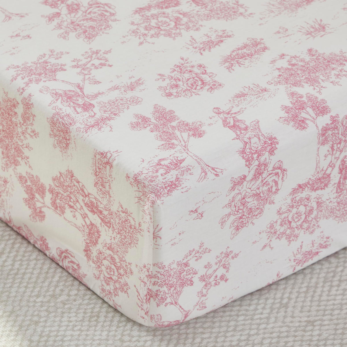 French Country Toile Crib Bedding Set for Girls Vintage Pink Toile Floral Print 100% Cotton Baby Girl Nursery Bedding