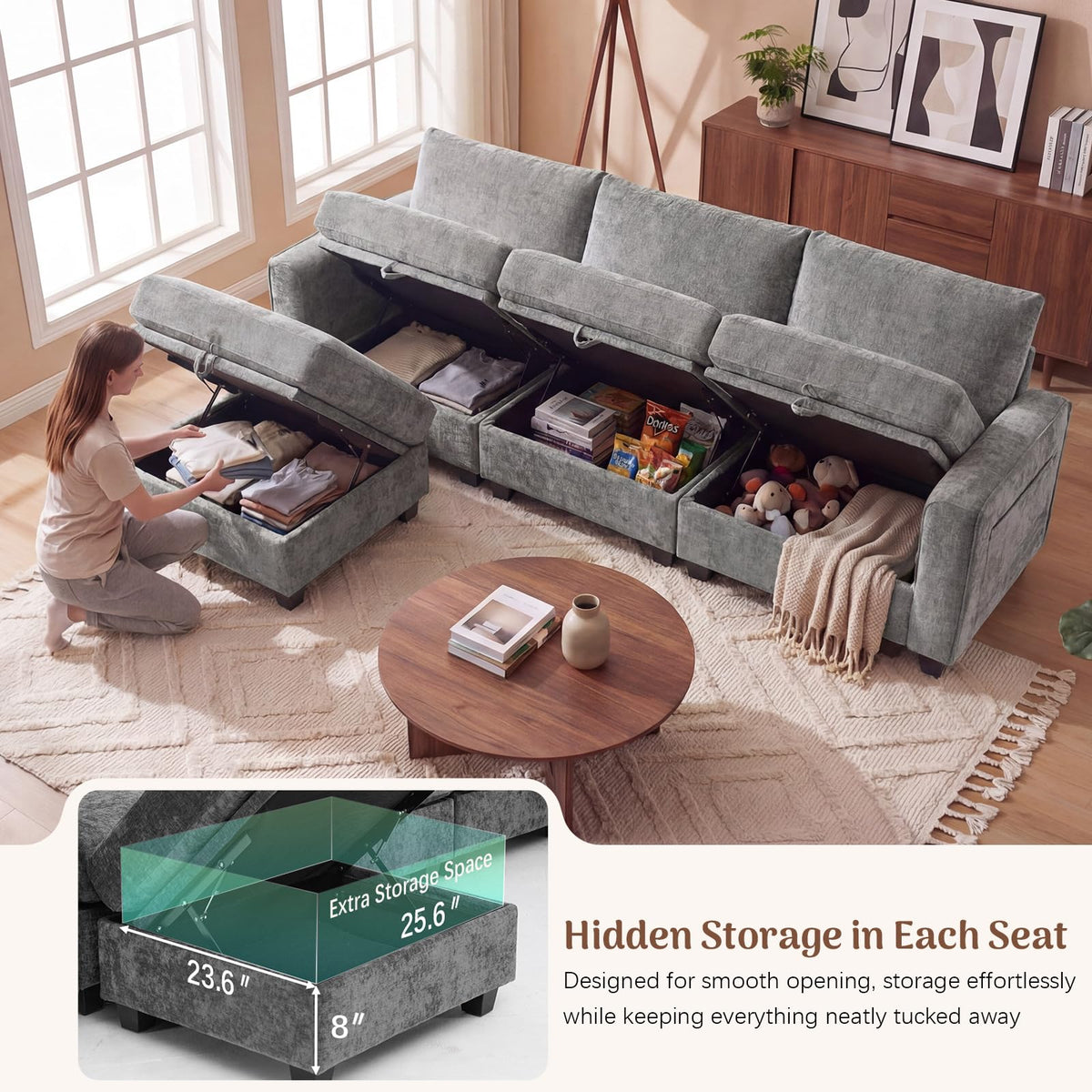 Redlife 127" U-Shaped 6-Seater Modular Sectional Sofa with 2 Ottomans