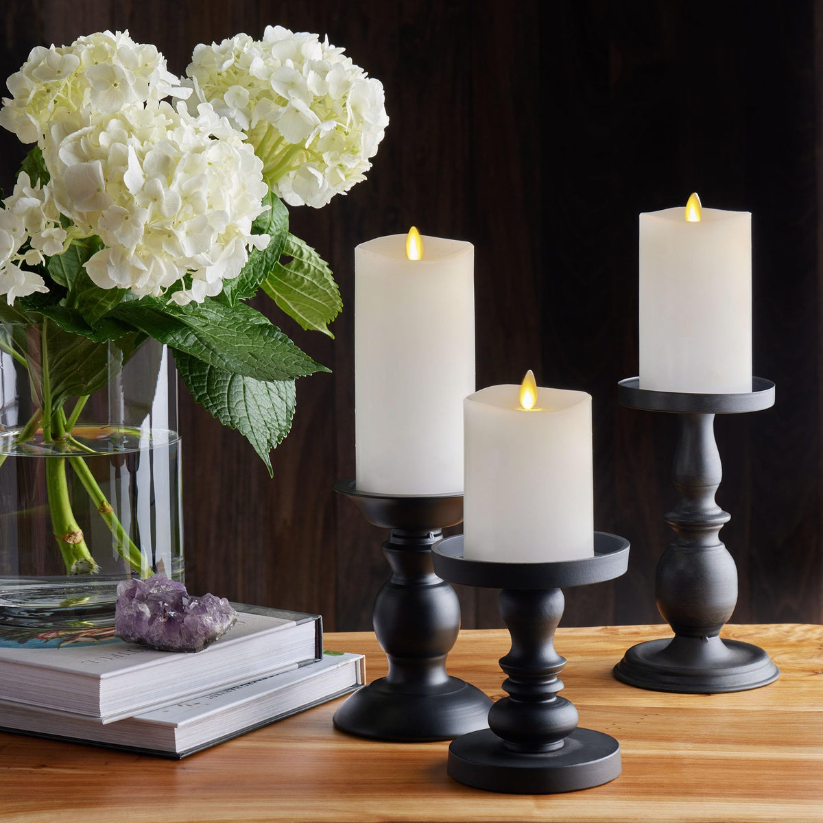 Realistic Flameless LED Candle White Set of 3, Battery Operated with Remote Control, Moving Flame Pillar Timer