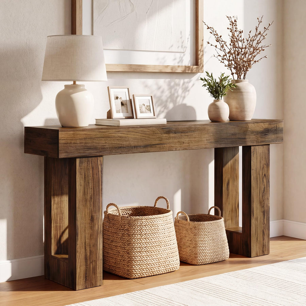 63 Inches Long Sofa Table, Industrial Console Table, Wooden Sofa Table, Behind Couch Table, Rectangle Hallway Foyer