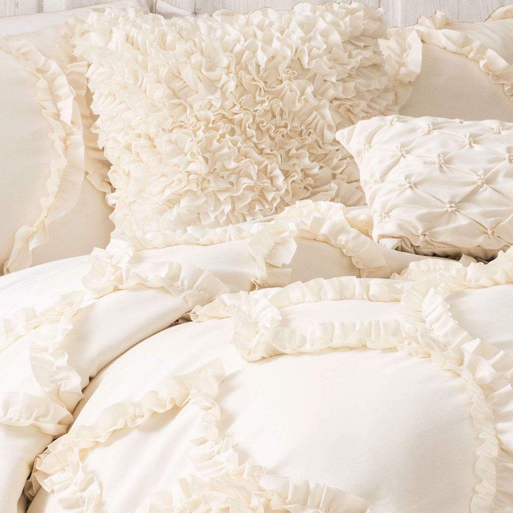 Avon Comforter Set, 3 Piece Set, Ivory - Romantic Farmhouse Bedding Set - Elegant Ruffle Bedding - Soft