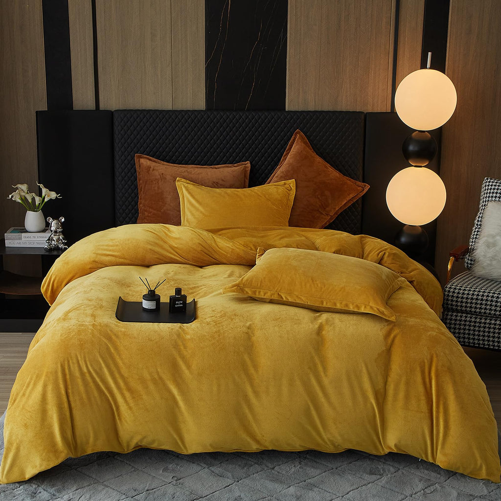 Super Soft Velvet Duvet Cover, 3pcs Luxurious Warm Velour Fluffy Bedding Set with 8 Ties, Cozy Breathable