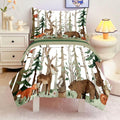4 Pieces Woodland Animal Toddler Bedding Set, Forest Deer Bear Fox Bed Comforter Set for Boys Girls, Cute Toddler Bed