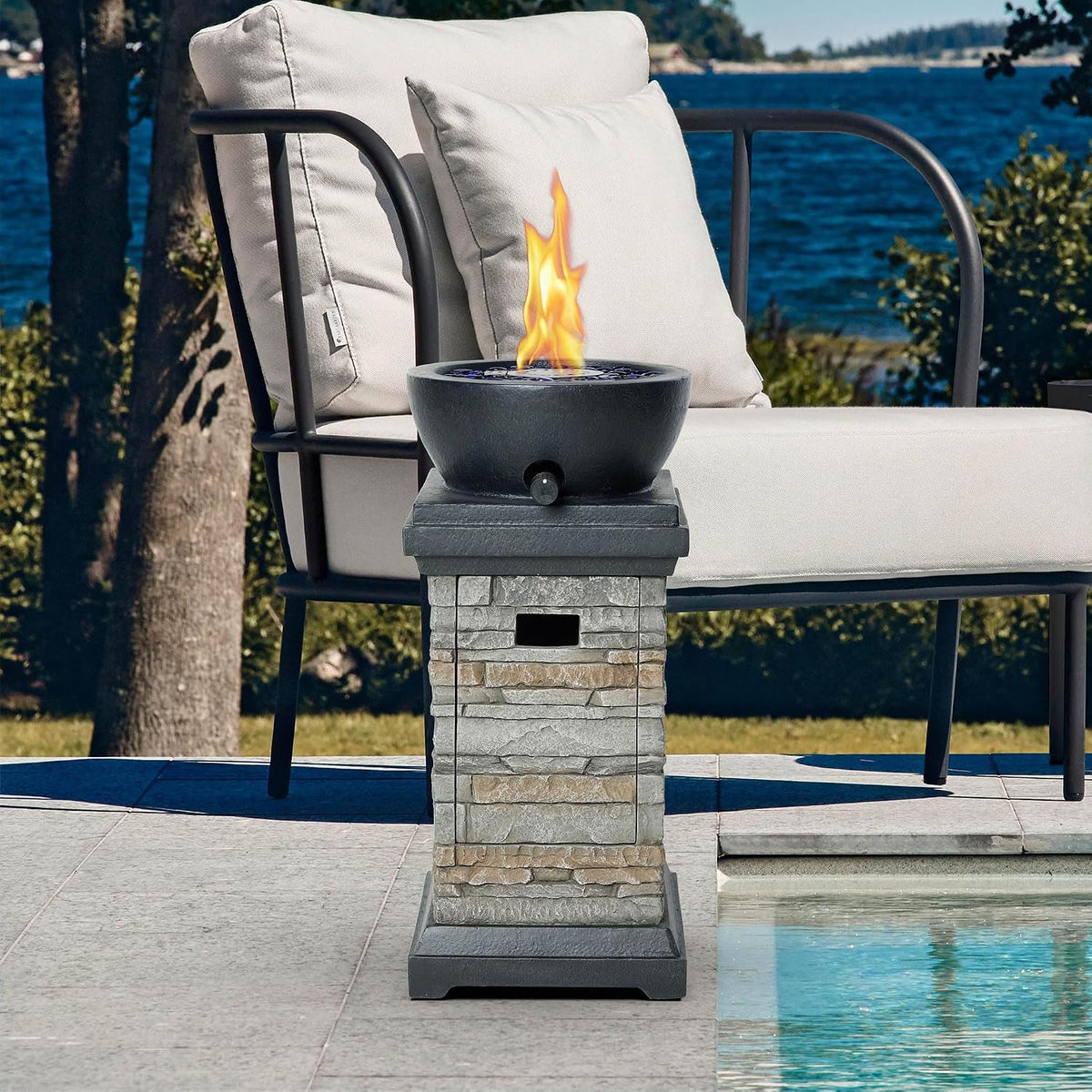 28-Inch Rectangular Propane Fire Pit Table, 50,000 BTU, with Fire Glass