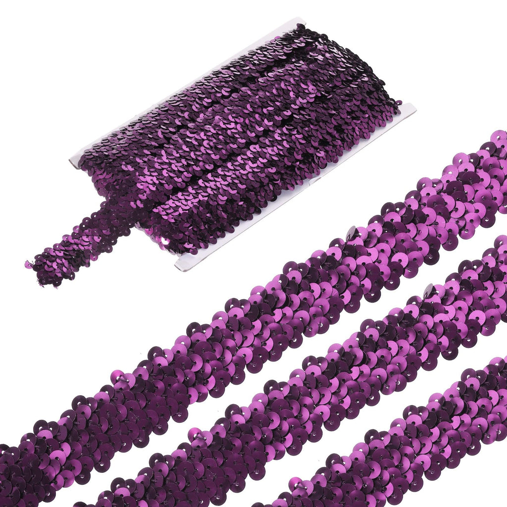 1.2 Inch Elastic Sequins Trim 3 Row Flat Sequin Strip Paillette Sequins Fabric Ribbon for Crafts DIY Sequin - 11 Yards