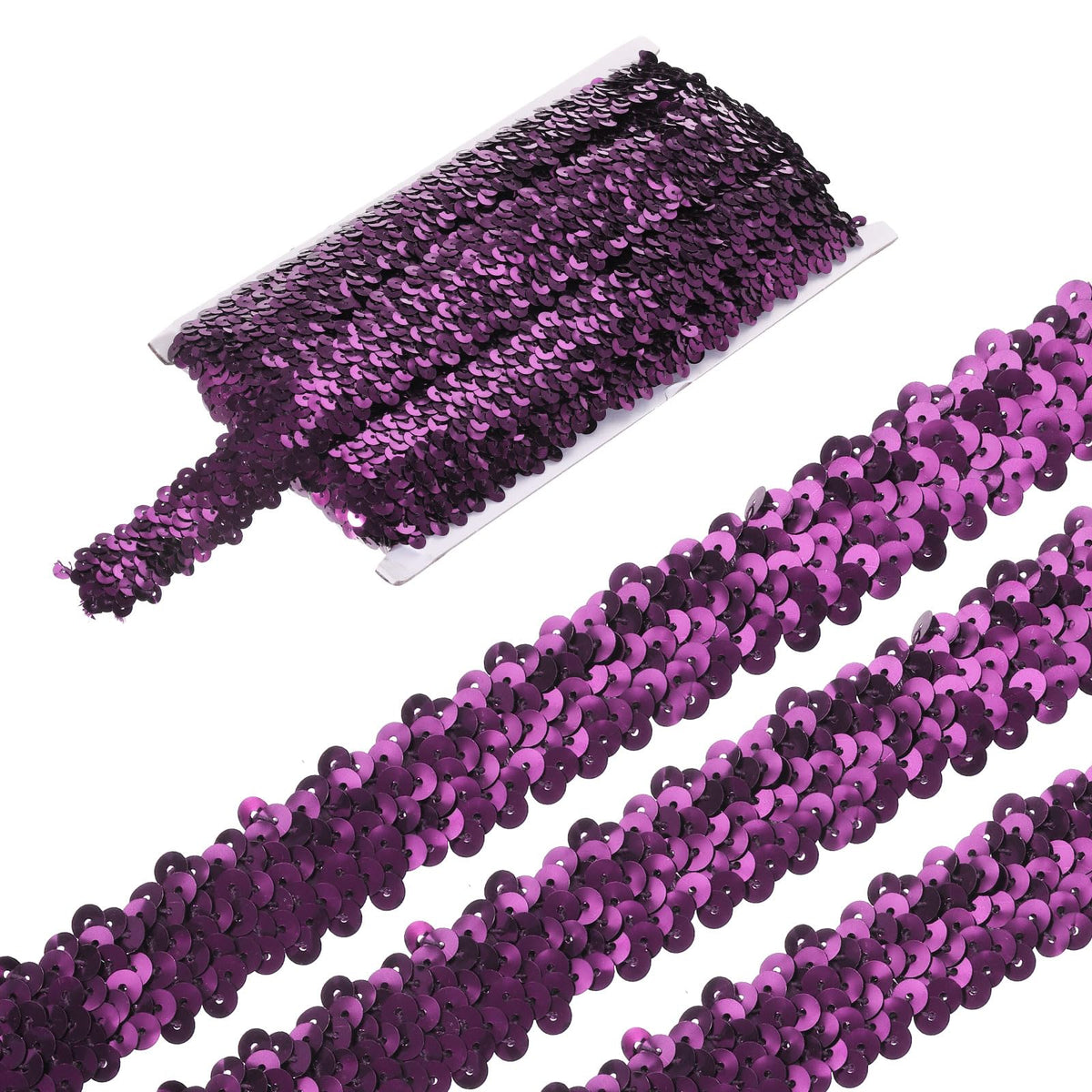 1.2 Inch Elastic Sequins Trim 3 Row Flat Sequin Strip Paillette Sequins Fabric Ribbon for Crafts DIY Sequin - 11 Yards