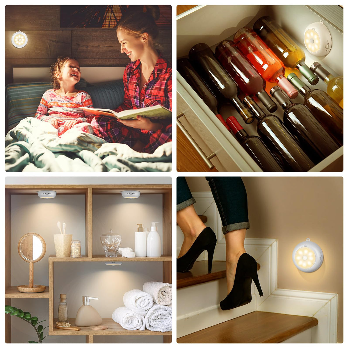 Motion Sensor Light Indoor AA Battery Operated, Under Cabinet Lighting, Magnetic Stick on LED Puck Lights for Stair