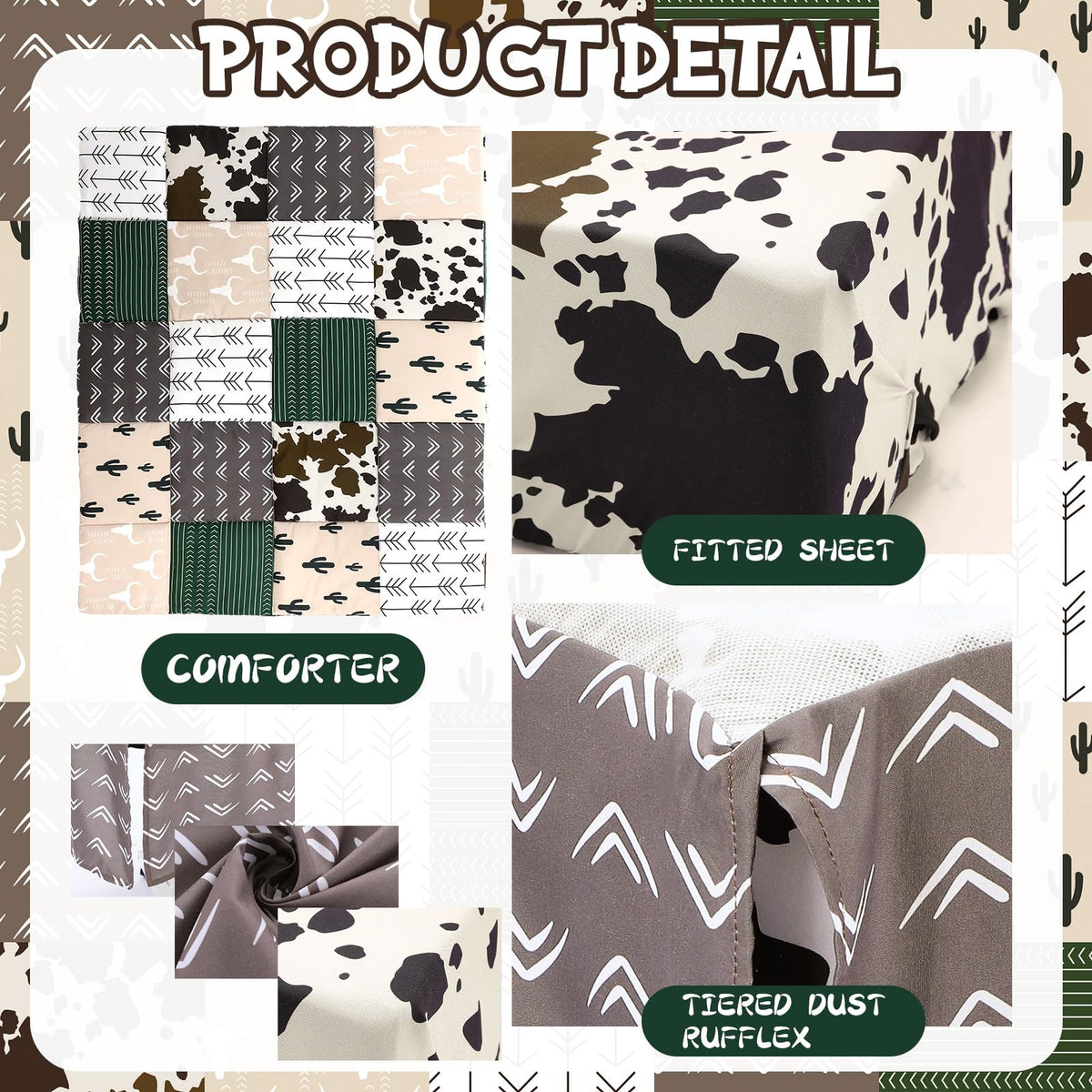 3 Piece Patchwork Western Cowboy Crib Bedding Set for Baby Boys