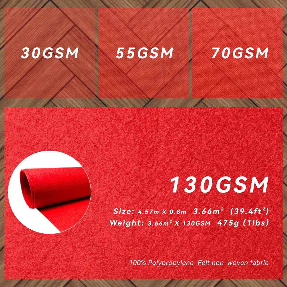 Red Carpet Runner for Party, 2.6 x 15 ft, 130 GSM Felt Fabric