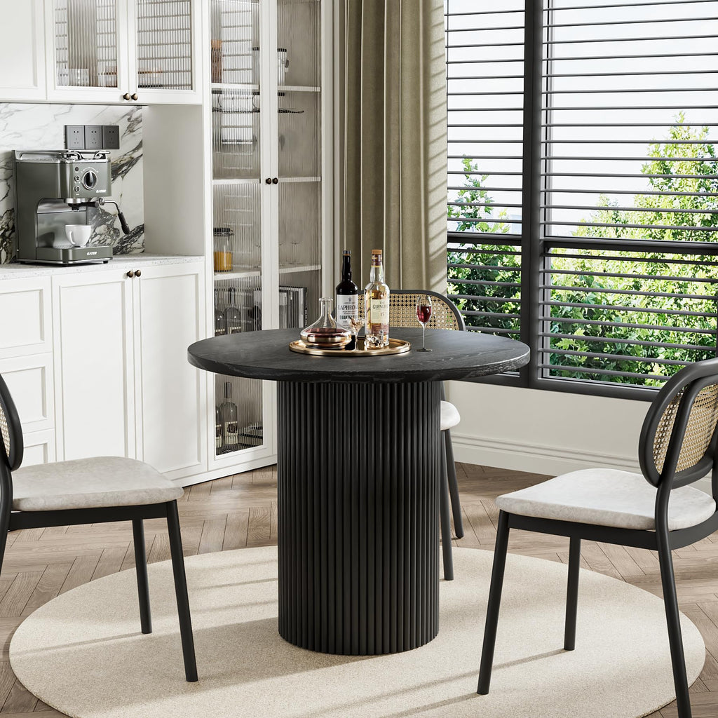 Inspired Saarinen Style 34.3" Round Wood Dining Table Fluted Kitchen Table Circle Dining Tables Modern Pedestal Tables Circular for 2-4