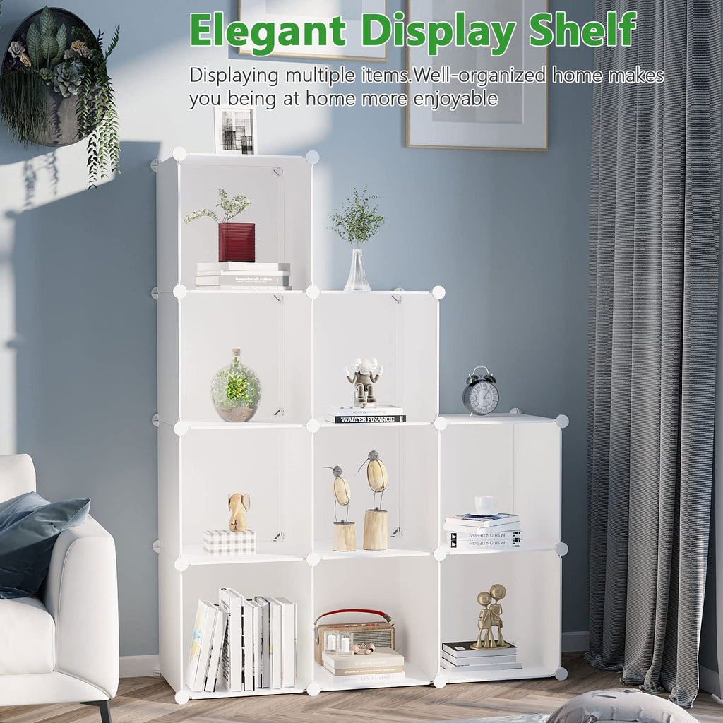 Cube Storage Organizer, 9-Cube Bookcase, Closet Cabinet Milky