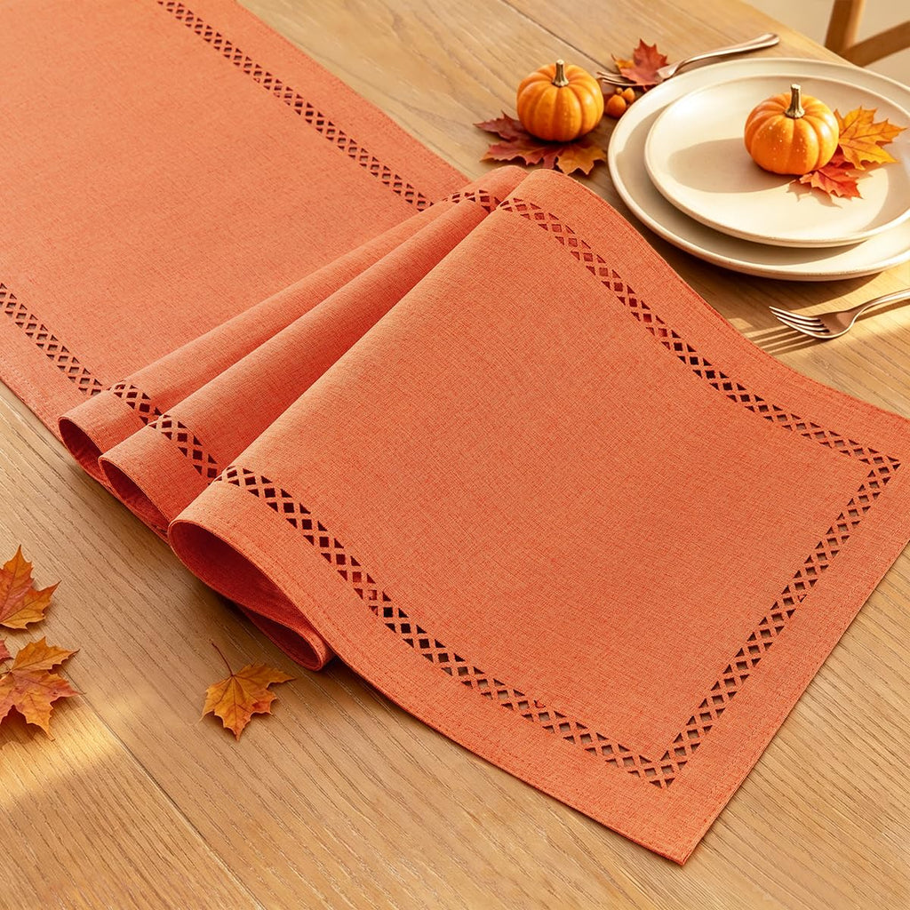 Orange Burlap Table Runner, Fall Table Runners 108 inches Long