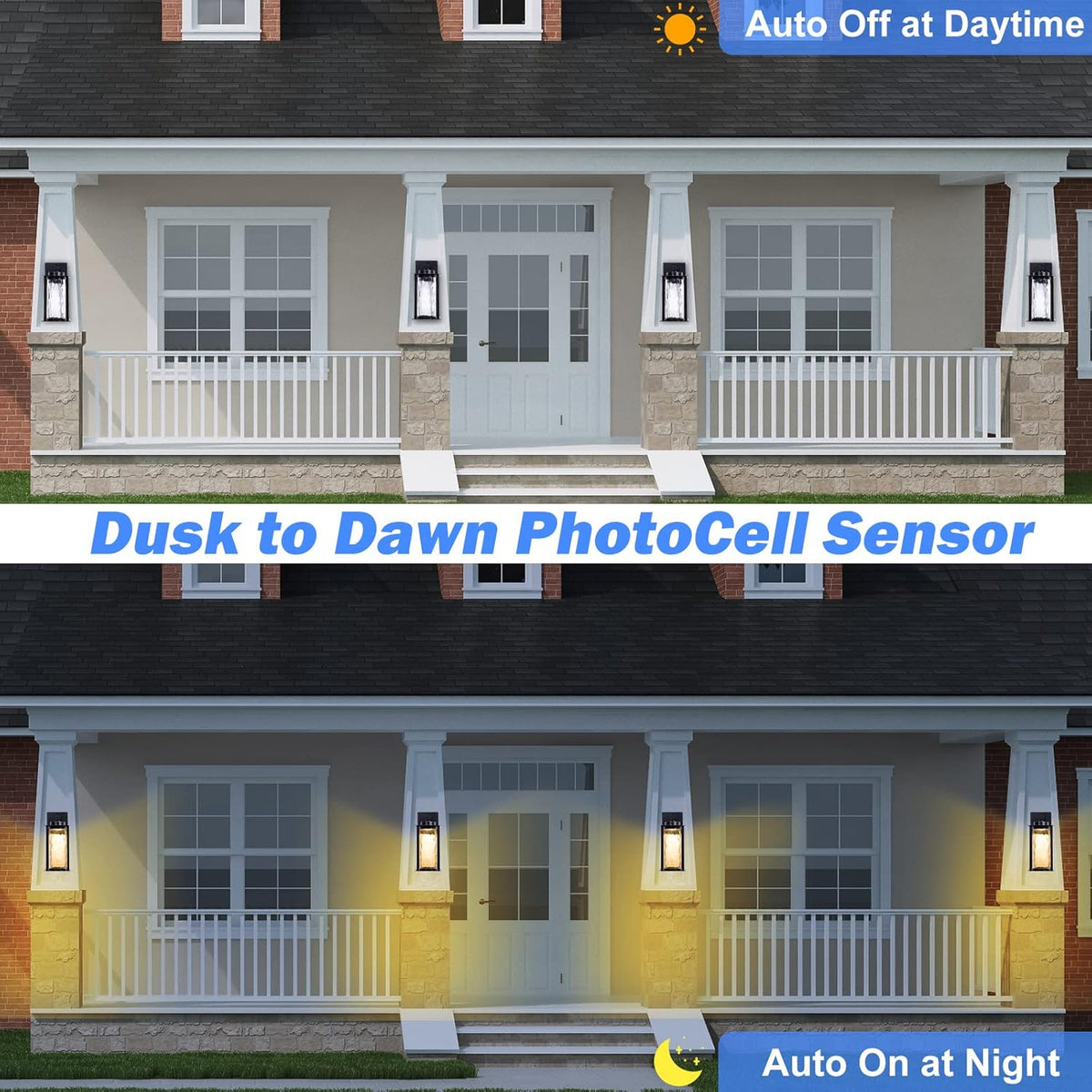 LED Dusk to Dawn Outdoor Light Fixtures - 2 Packs Modern Porch Lighting with Attractive Glass