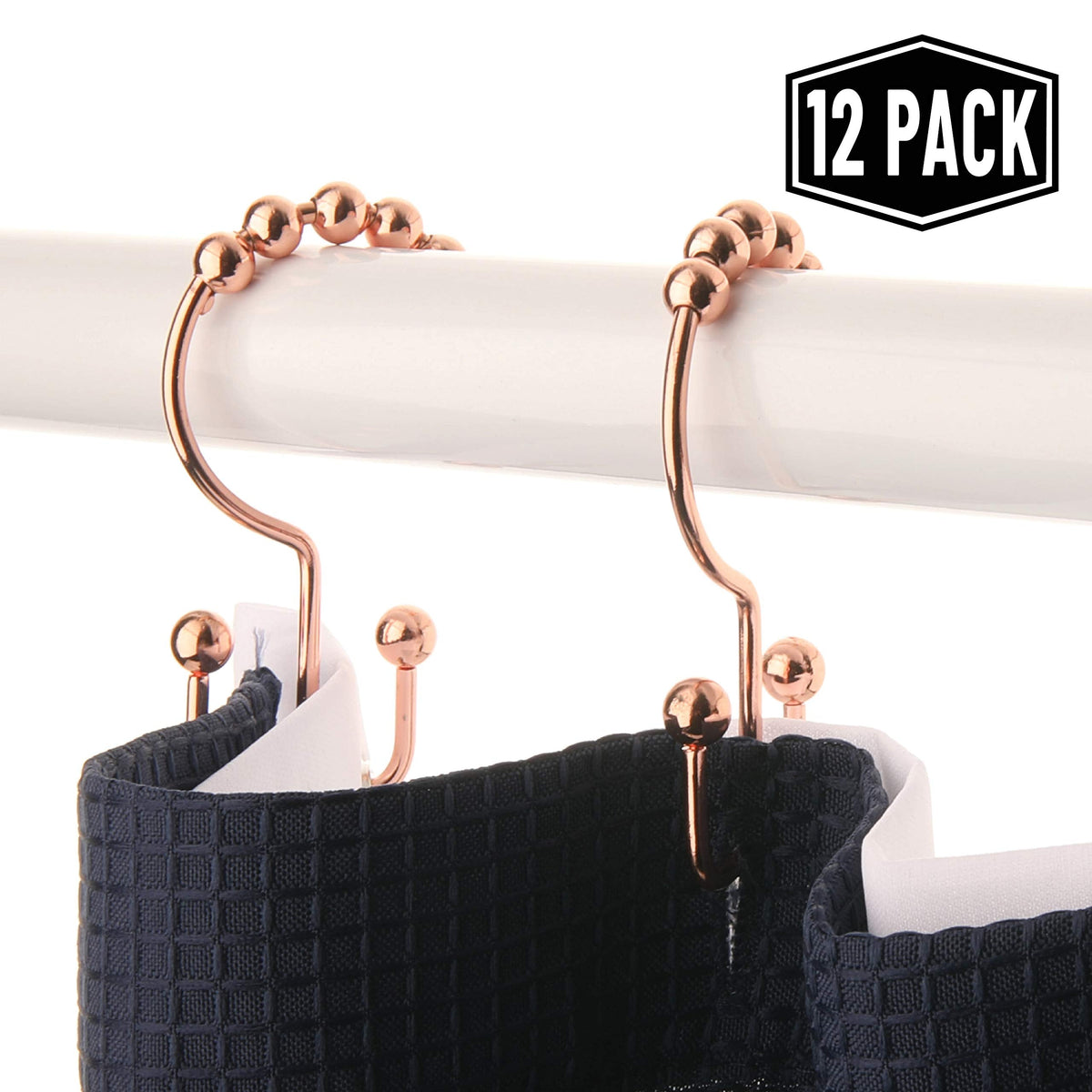 2lbDepot Copper Shower Curtain Hooks Rings, Premium Rust-Resistant Stainless Steel Metal, Double Dual Sided Hooks