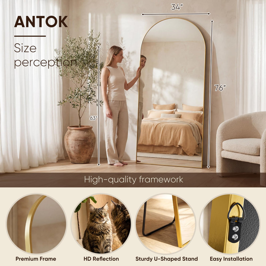 76" x34" Arched Full Length Mirror, Floor Mirror with Stand,Gold