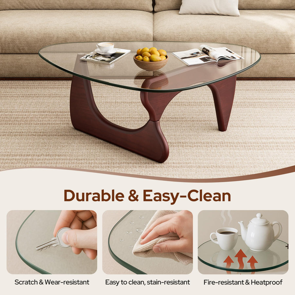 Inspired Noguchi Style Modern Glass Coffee Table, Mid Century Triangle Coffee Table Bedroom Reception Office Tables