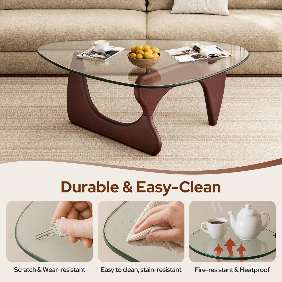 Inspired Noguchi Style Modern Glass Coffee Table, Mid Century Triangle Coffee Table Bedroom Reception Office Tables