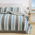 Coastal Quilt Set - 3-Piece Size Stripe Bedding Set - Lightweight