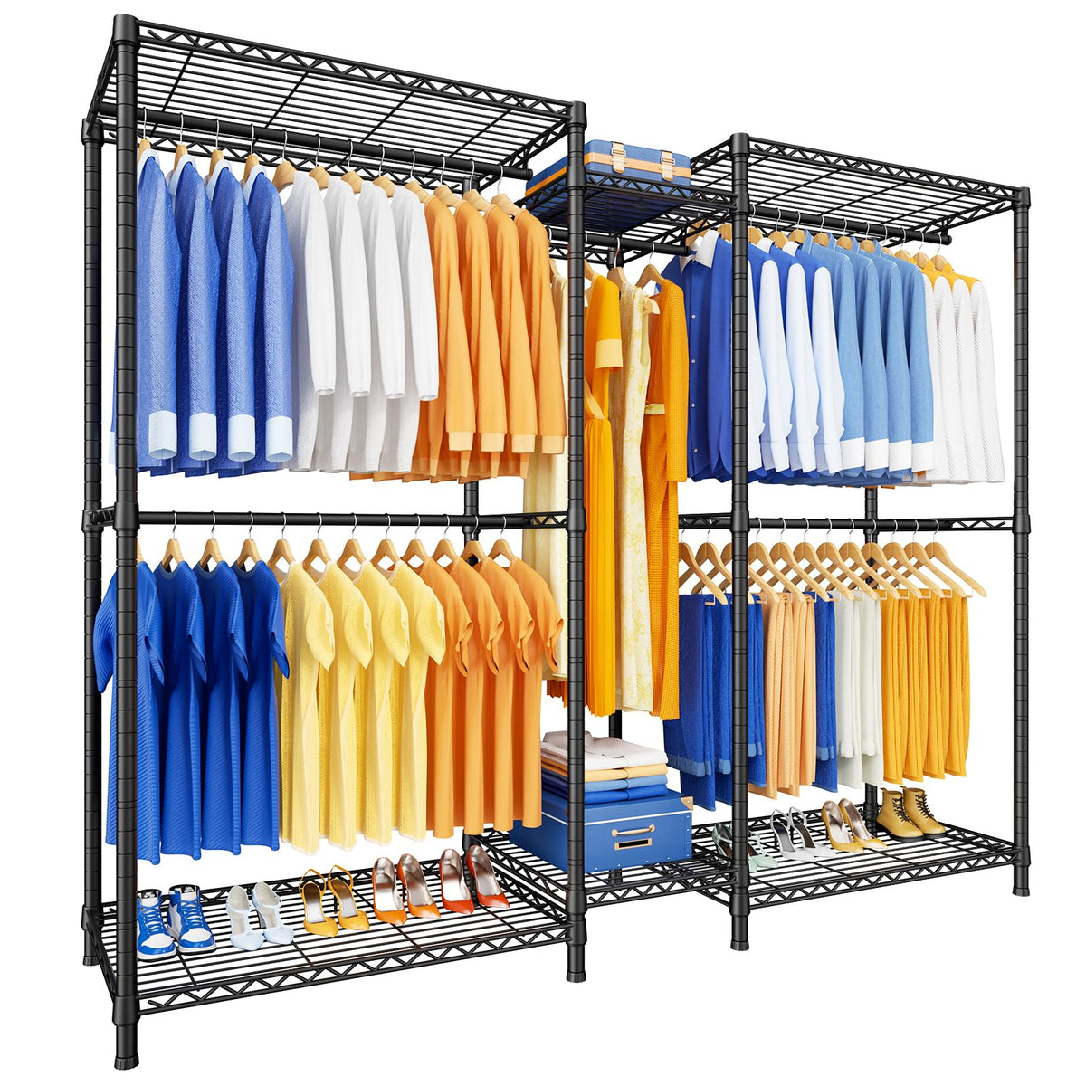 E12 Pro Clothes Rack,Heavy Duty Freestanding Garment Rack with Shelves,Metal Clothing Closet Storage System for