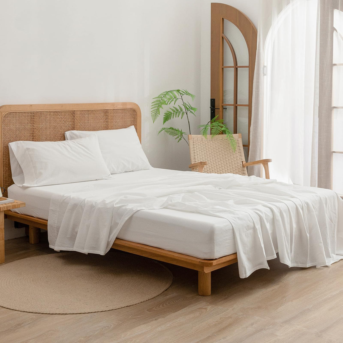 100% Washed Cotton Linen Feel Sheet Set, Solid Off White
