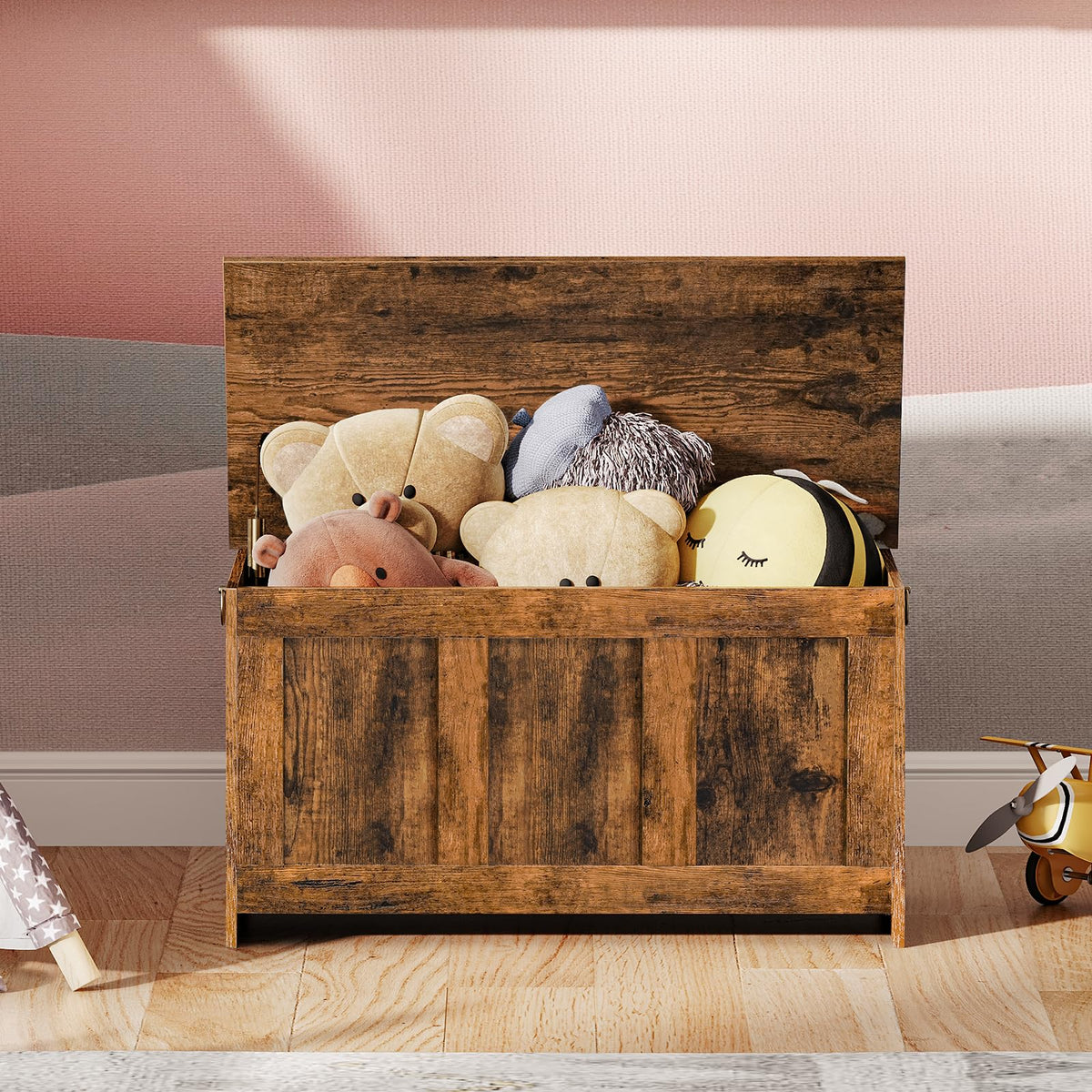 Storage Bench, 29.5" Retro Wooden Storage Chest, Wooden Storage Trunk, Toy Chest with Lift Top, Multifunctional