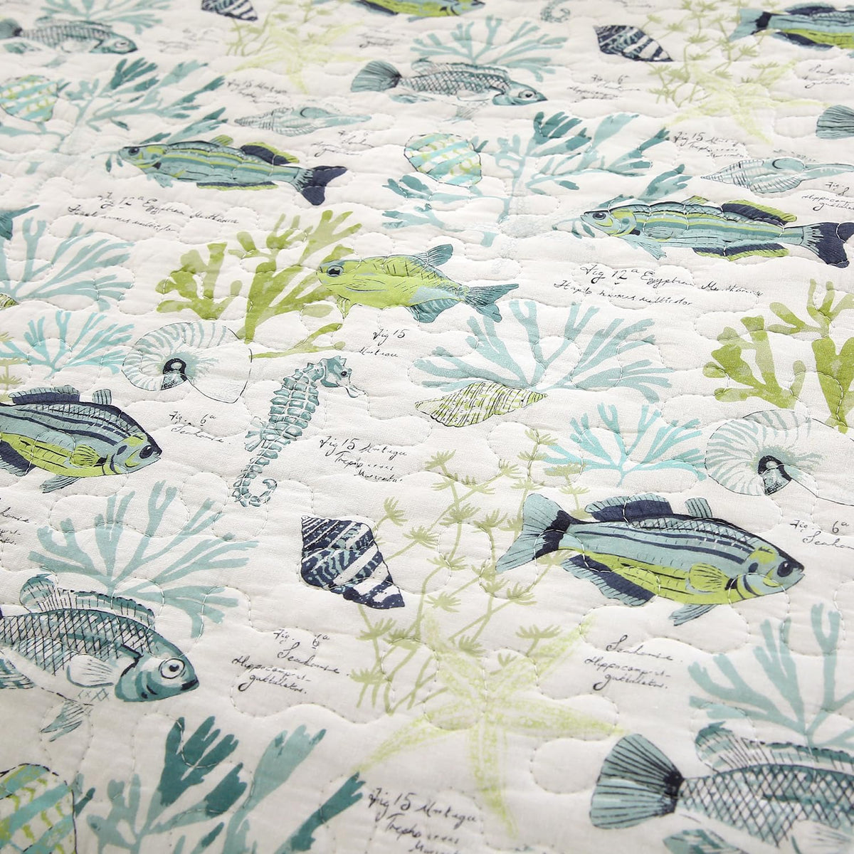 100% Cotton Coastal Quilt Set, Reversible