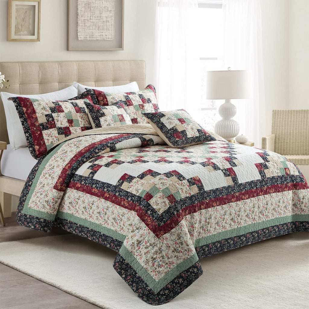 Patchwork Quilt Bedding Set 100% Cotton Farmhouse Coverlet Bedspread Soft Lightweight Comforter with