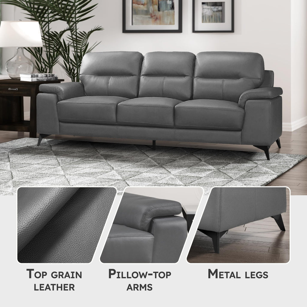 Leather Match Upholstered Oversized Sofa, Dark Gray