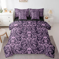 Damask Gothic Bedding Set Adults Antique Victorian Comforter Set 7 Piece Bed in a Bag Twin, Purple Sugar Skull Sheet