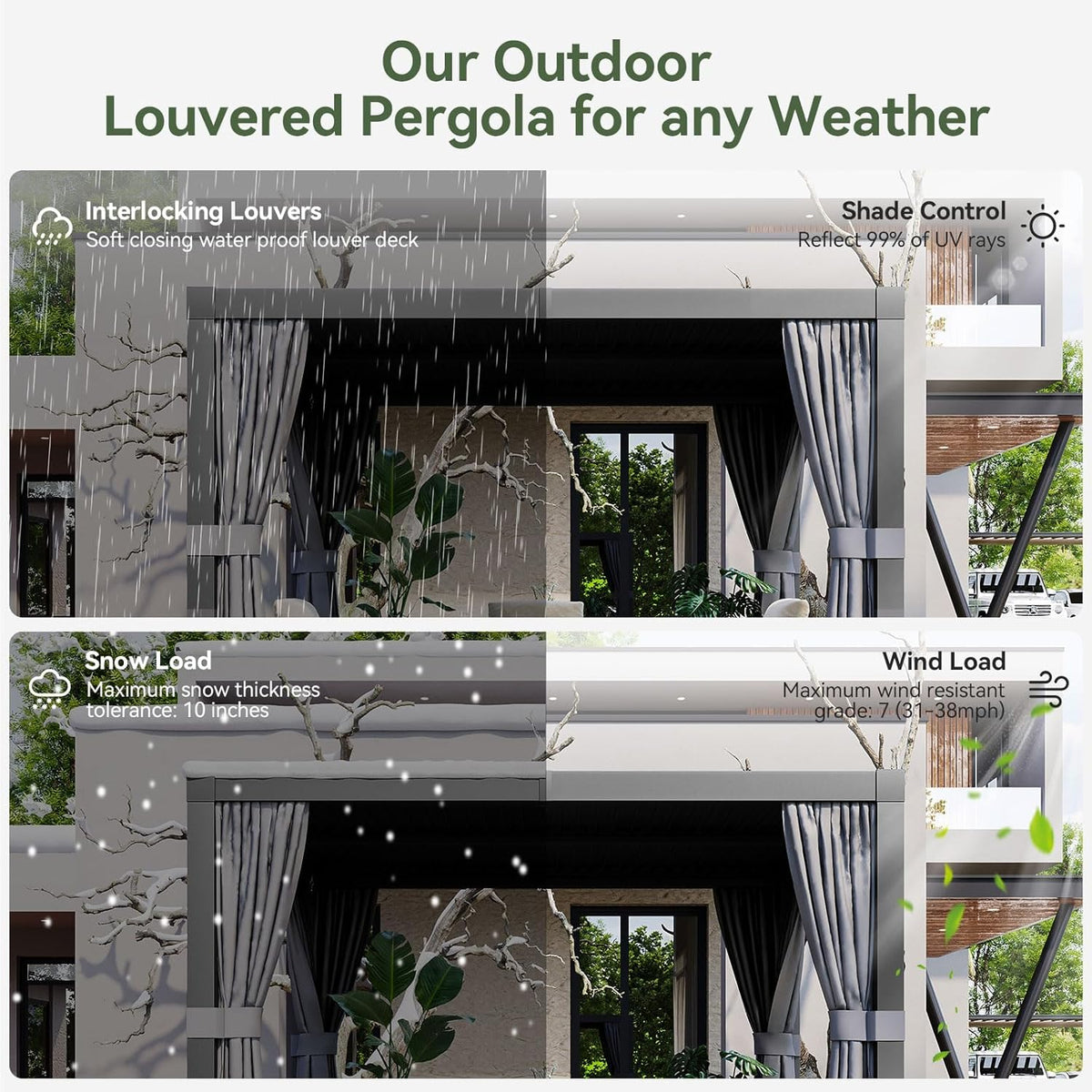 Louvered Pergola 10' x 12' Outdoor Aluminum Pergola with Adjustable Top for Decks, Gardens and Backyards, Gray