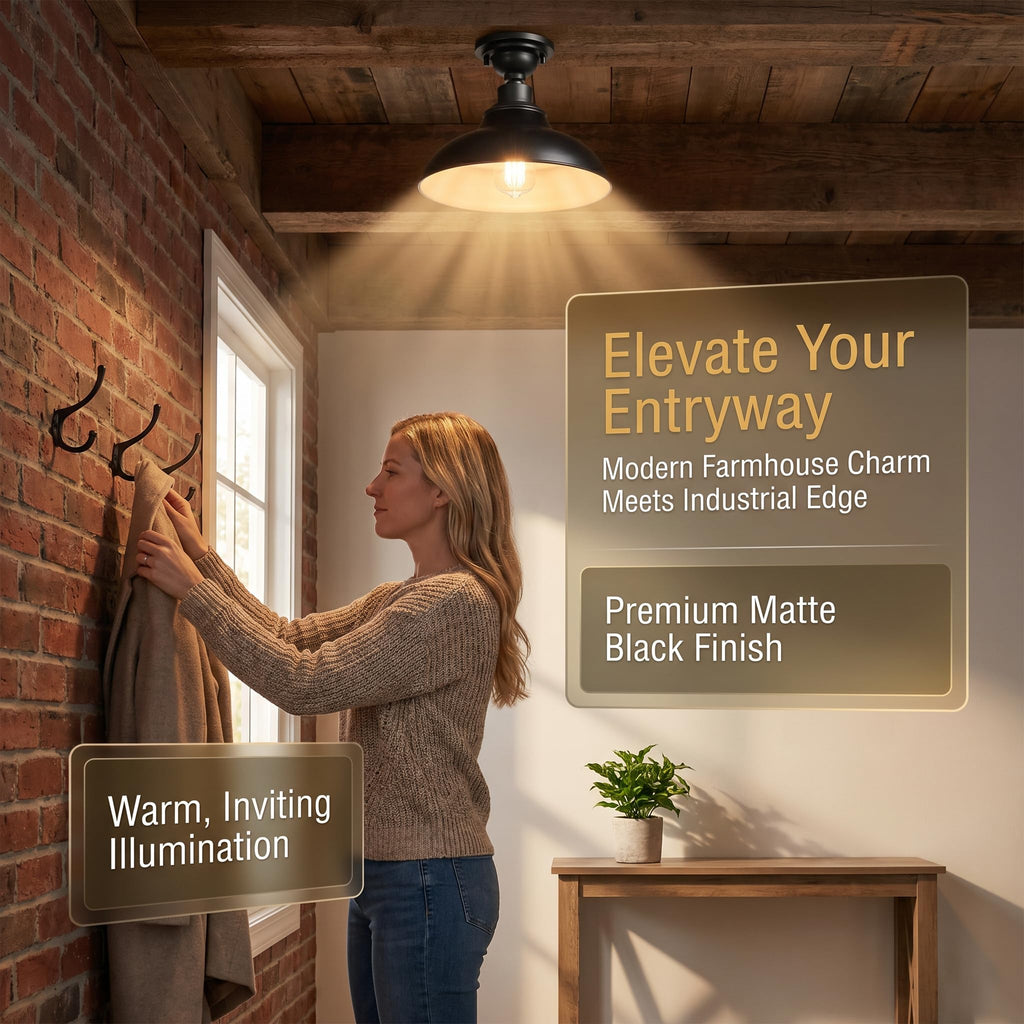 12-Inch Farmhouse Semi Flush Mount Ceiling Light Black