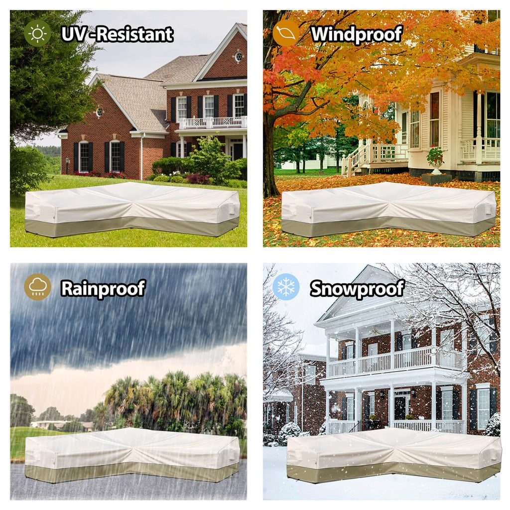 Outdoor Sectional Cover-L-Shaped Patio Furniture Covers Waterproof Rip-Stop Anti-UV 600D Heavy Duty Outdoor Couch