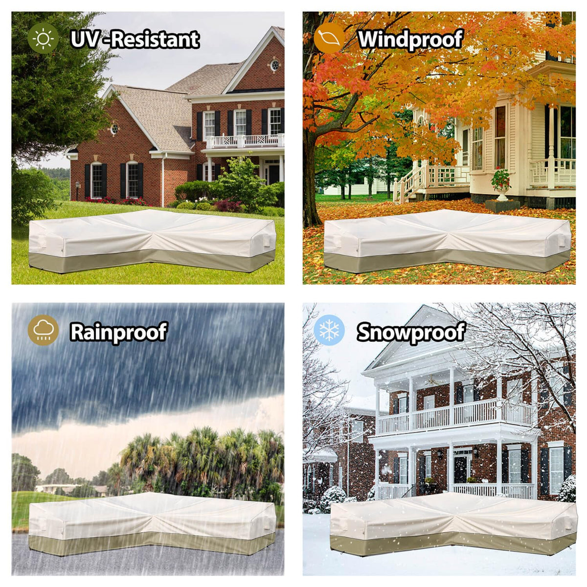 Outdoor Sectional Cover-L-Shaped Patio Furniture Covers Waterproof Rip-Stop Anti-UV 600D Heavy Duty Outdoor Couch