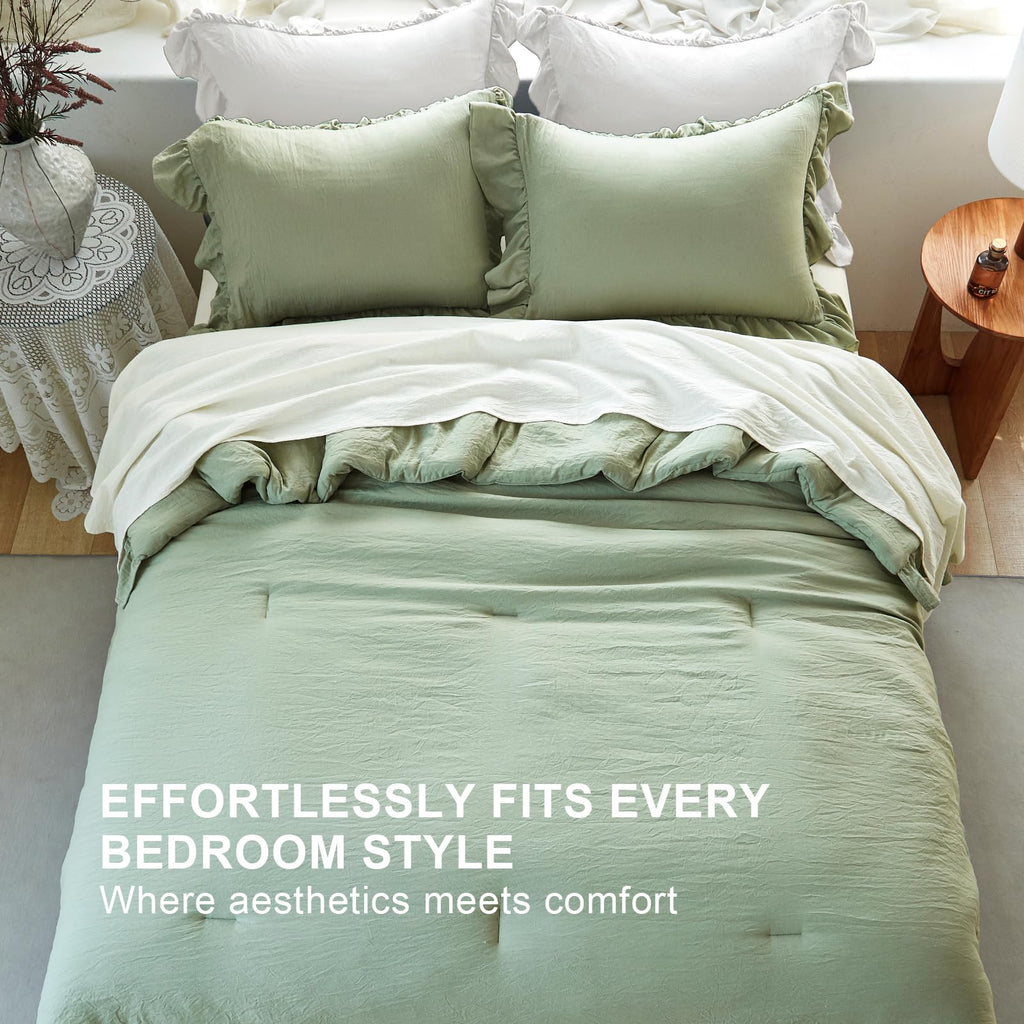 Sage Green Ruffle Comforter Set Shabby Chic Bedding Set