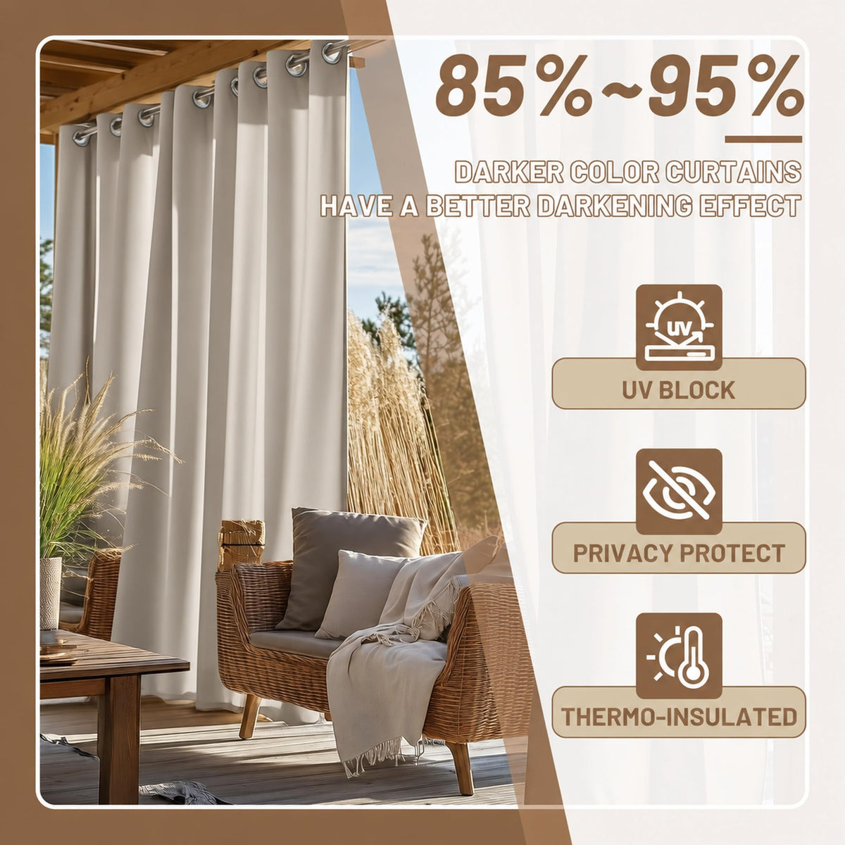 Waterproof Outdoor Curtains Privacy Thermal Insulated
