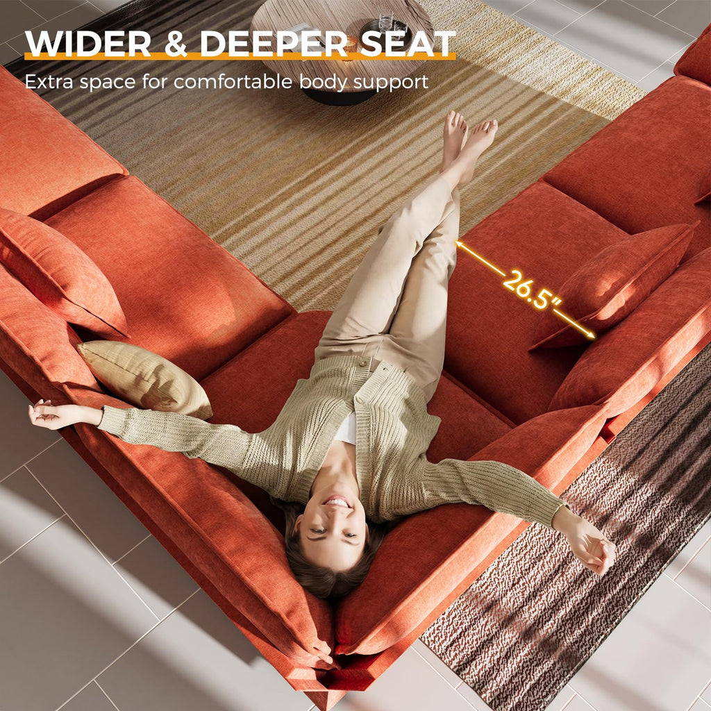 117" V Shaped Modern Modular Sectional Sofa, Cloud Couch with 2 Ottomans, 7-Seat Chenille Deep Seat Sofa with 5