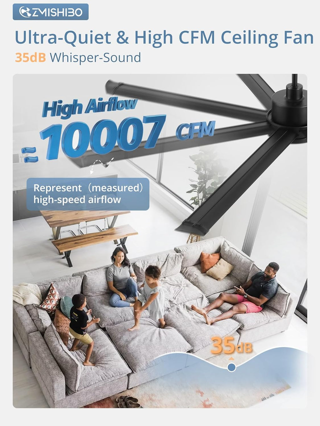 72" Ceiling Fan with LED Light and Remote - Black