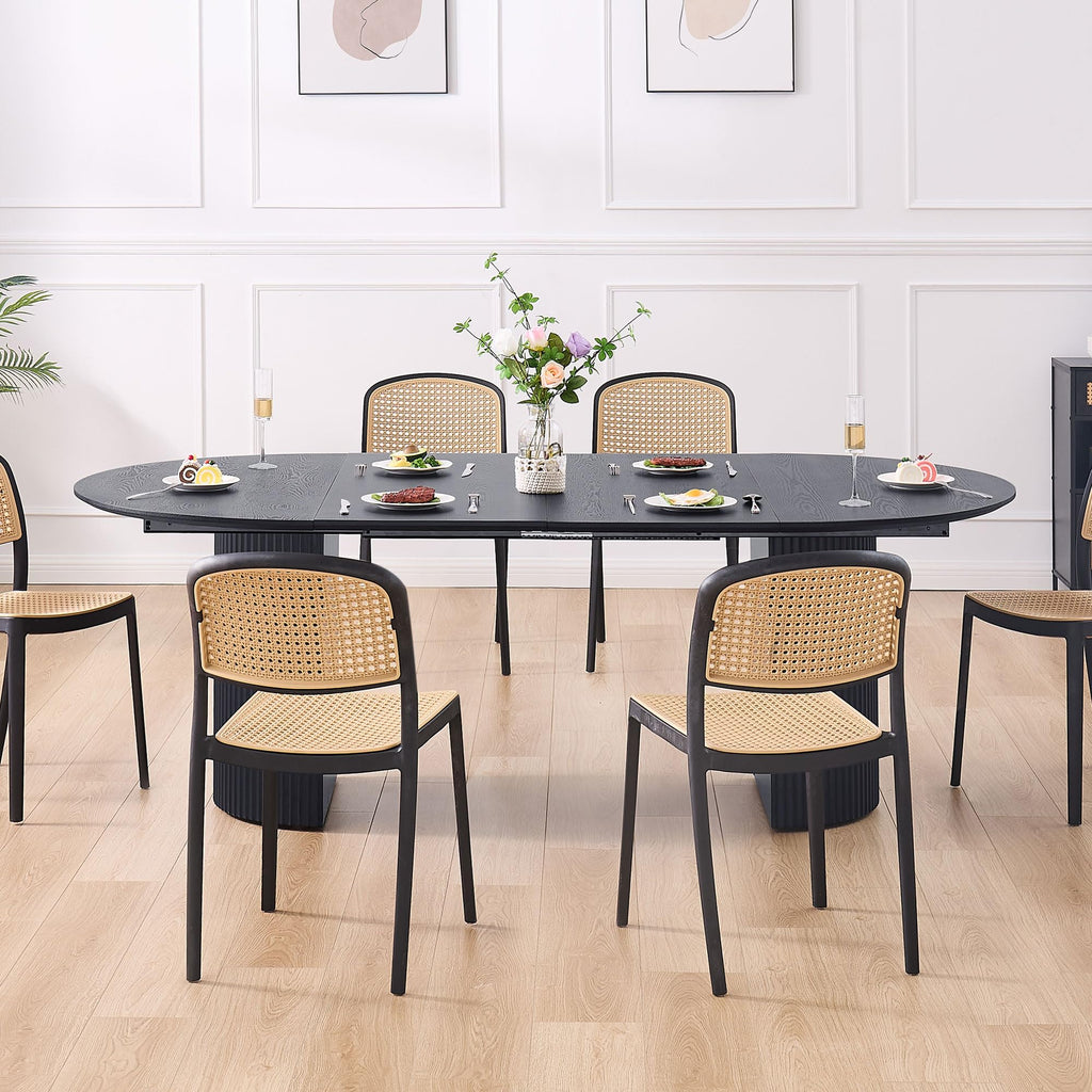 47.24 Dining Table, Expandable Dining Table for 4 6 8 12 Person, Black Round Dinner Tables Mid-Century Modern Table