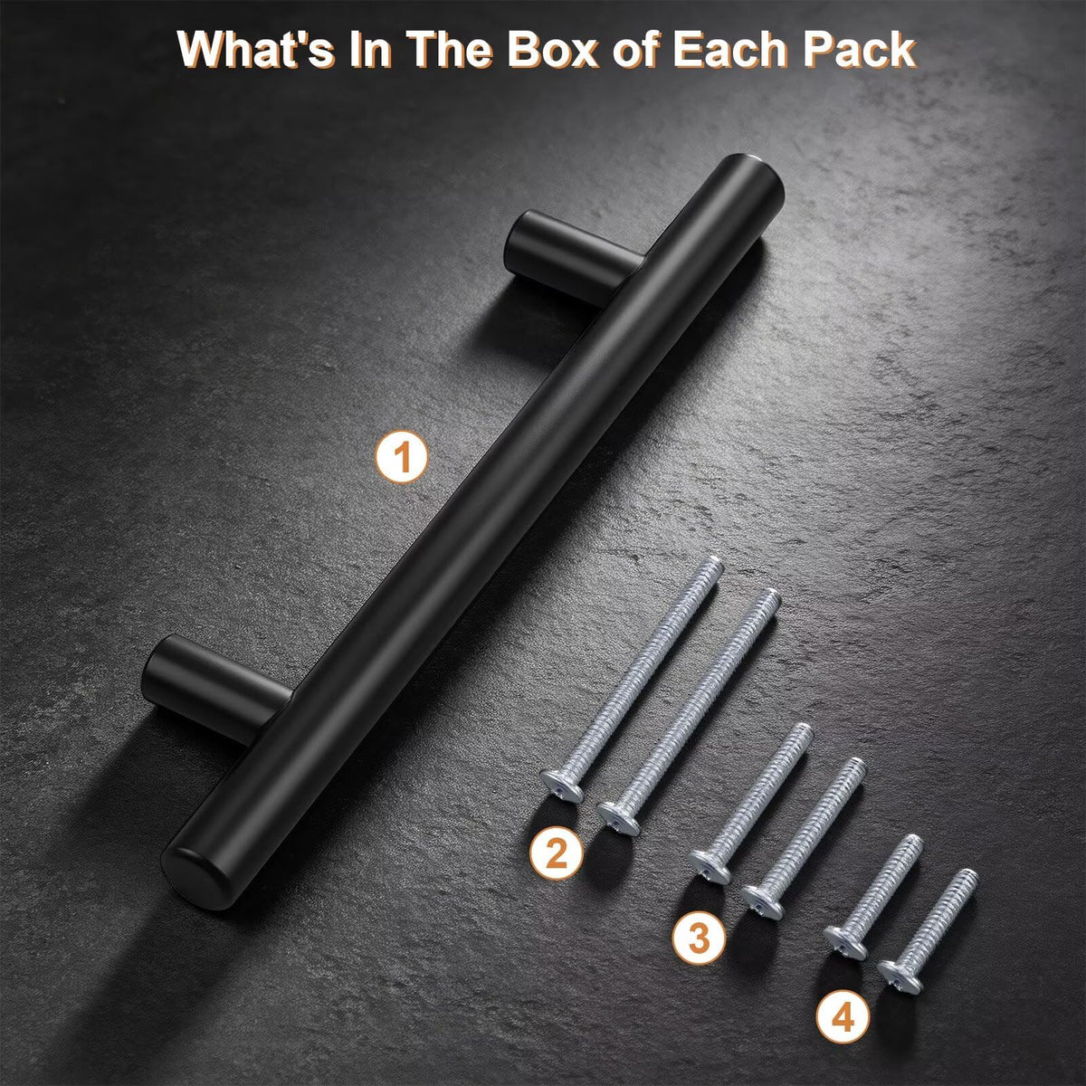 Black Cabinet Handles & Pulls 4" Hole Centers Round 25 Pack