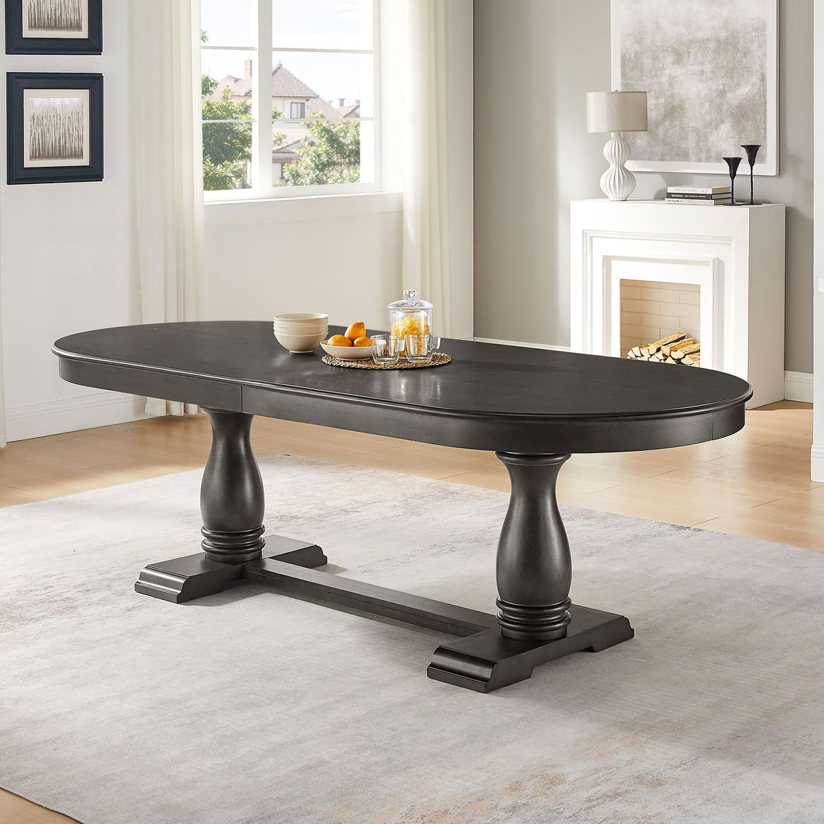 94.06" Extendable Dining Table Large Oval Kitchen Table for 6 8 10 Person, Solid Wood Mid Century Rustic Dining Room