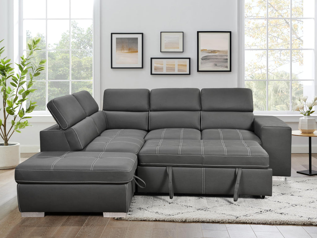 104'' Microfiber L Shaped Sectional Sleeper Sofa Couch with Pull Out Bed and Storage Ottoman, Convertible Couches
