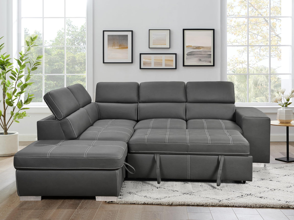 104'' Microfiber L Shaped Sectional Sleeper Sofa Couch with Pull Out Bed and Storage Ottoman, Convertible Couches
