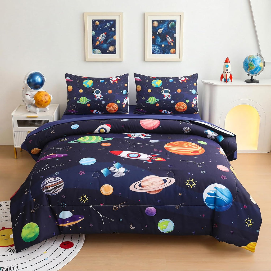 Space Twin Bedding Set 5 Piece Bed in a Bag Boys Comforter Set